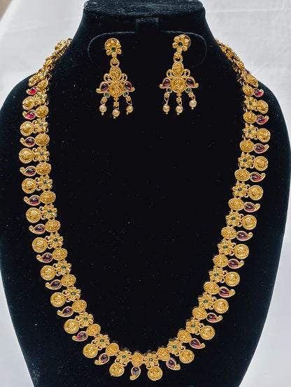 Antique Gold Coin Necklace Set with Kemp Stones.
