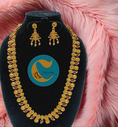 Antique Gold Coin Necklace Set with Kemp Stones.