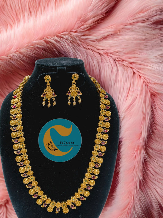 Antique Gold Coin Necklace Set with Kemp Stones.