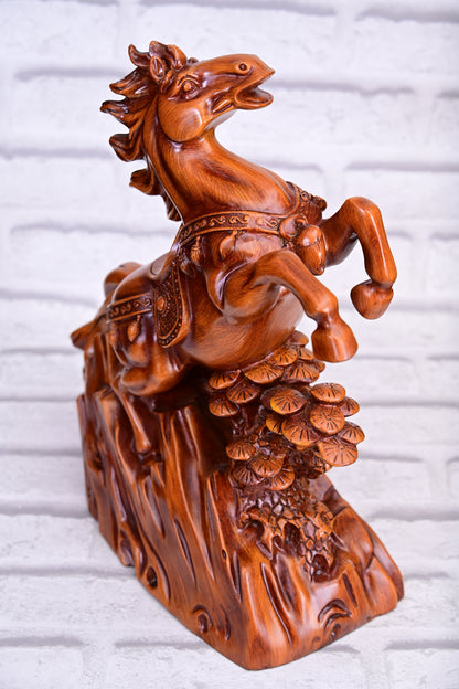 Majestic Rise – Premium Resin Horse Sculpture (36 cm, Faux Wood Finish)