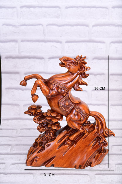 Majestic Rise – Premium Resin Horse Sculpture (36 cm, Faux Wood Finish)