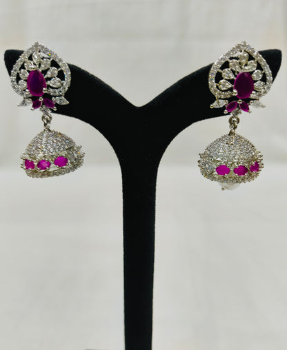 Floral Ruby Pearl Drop Earrings | Diamond Finish CZ Jewellery