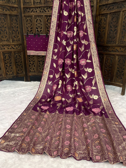 Floral Zari Woven Banarasi Silk Saree