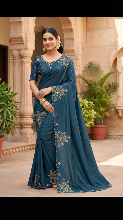 Bloom Handwork Silk Saree with Designer Blouse