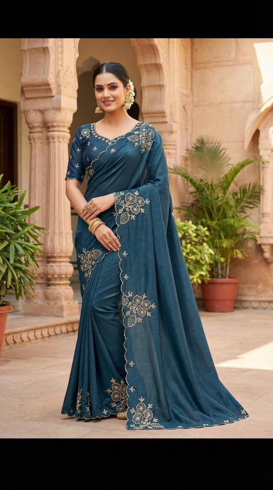 Bloom Handwork Silk Saree with Designer Blouse