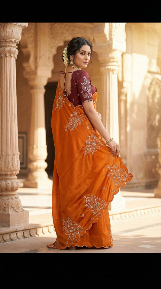 Bloom Handwork Silk Saree with Designer Blouse