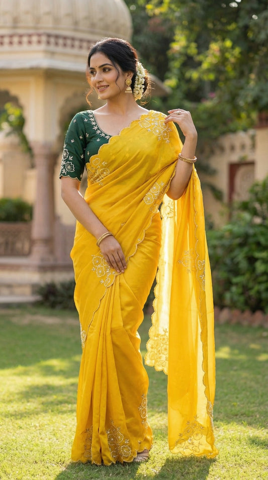 Bloom Handwork Silk Saree with Designer Blouse