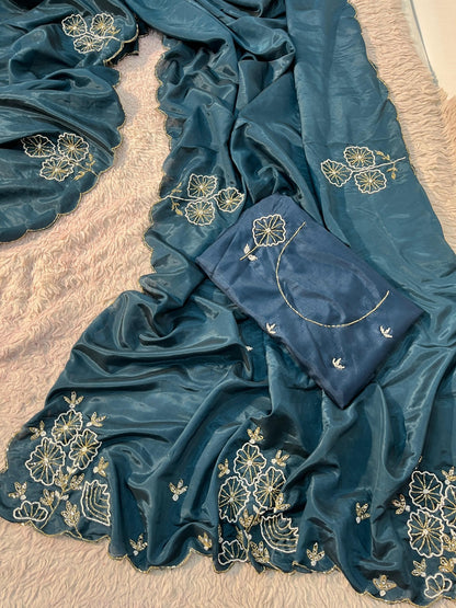 Bloom Handwork Silk Saree with Designer Blouse