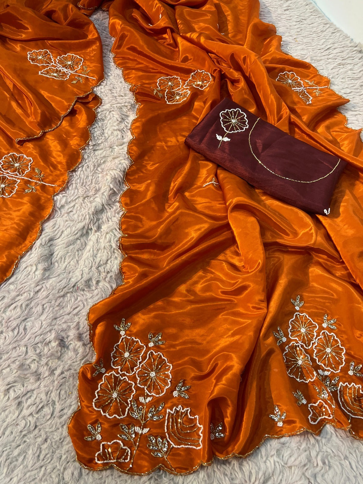 Bloom Handwork Silk Saree with Designer Blouse