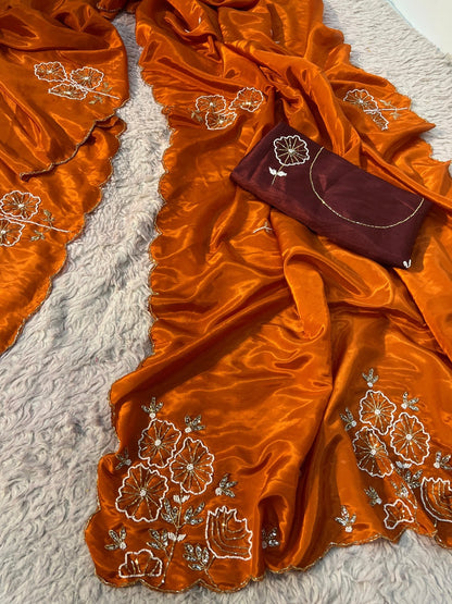 Bloom Handwork Silk Saree with Designer Blouse