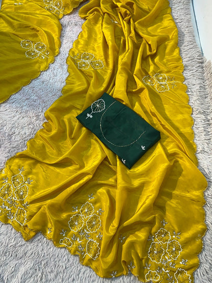 Bloom Handwork Silk Saree with Designer Blouse