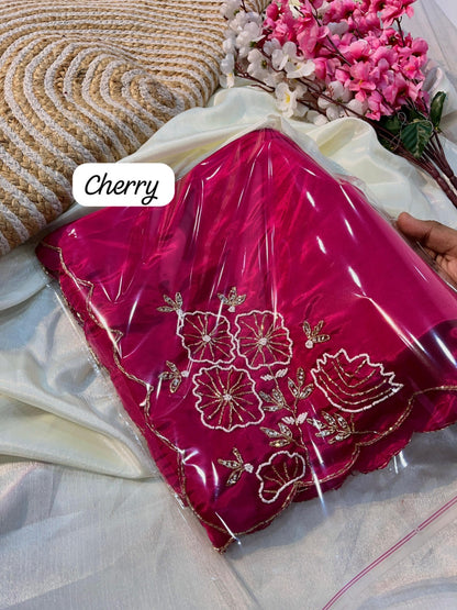 Bloom Handwork Silk Saree with Designer Blouse