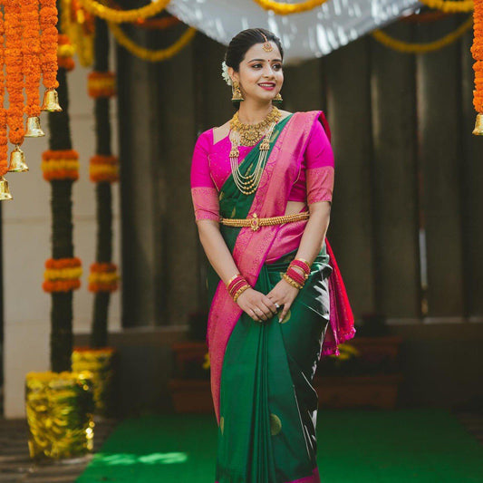 Green & Pink Lichi Silk Jacquard Saree with Rich Pallu
