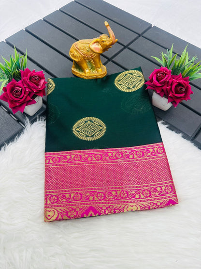 Green & Pink Lichi Silk Jacquard Saree with Rich Pallu