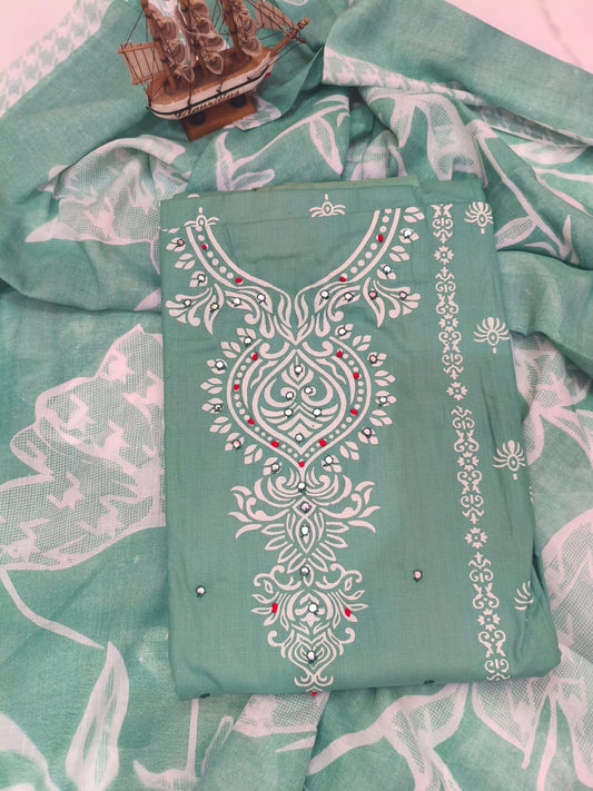Pure Cotton Printed Unstitched Suit Set with Dupatta
