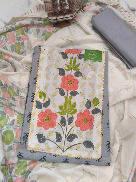 Pure Cotton Printed Unstitched Suit Set with Dupatta