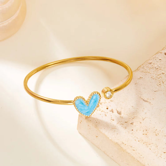 Steel Open Bracelet in Love Heart Shape Gold Plated