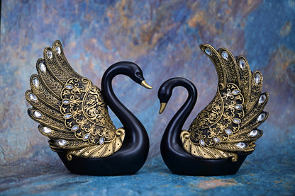 Royal Grace – Black & Gold Swan Pair (21 cm)