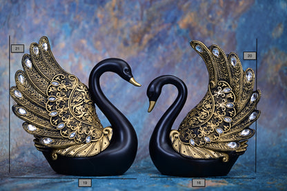 Royal Grace – Black & Gold Swan Pair (21 cm)