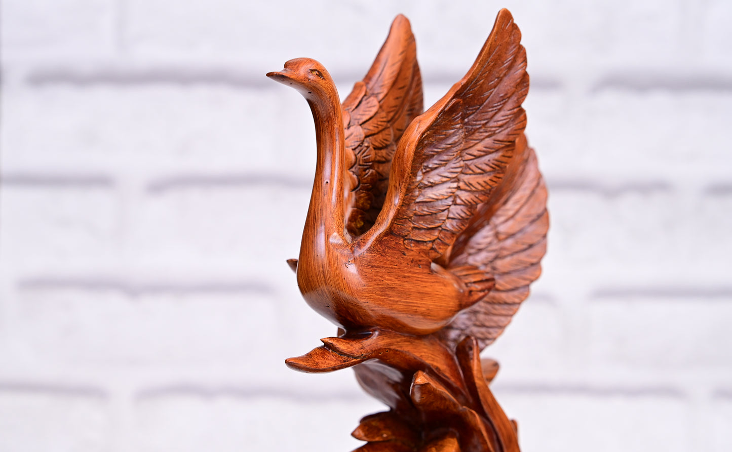 The Soaring Harmony – Swan Trio Resin Sculpture (Wood Finish)