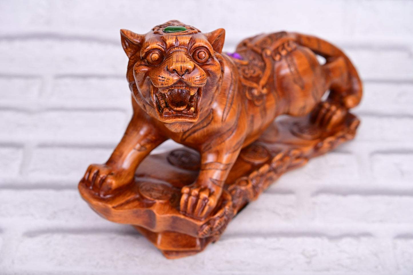 Guardian Tiger | 36cm Faux Wood Resin Sculpture of Power & Protection