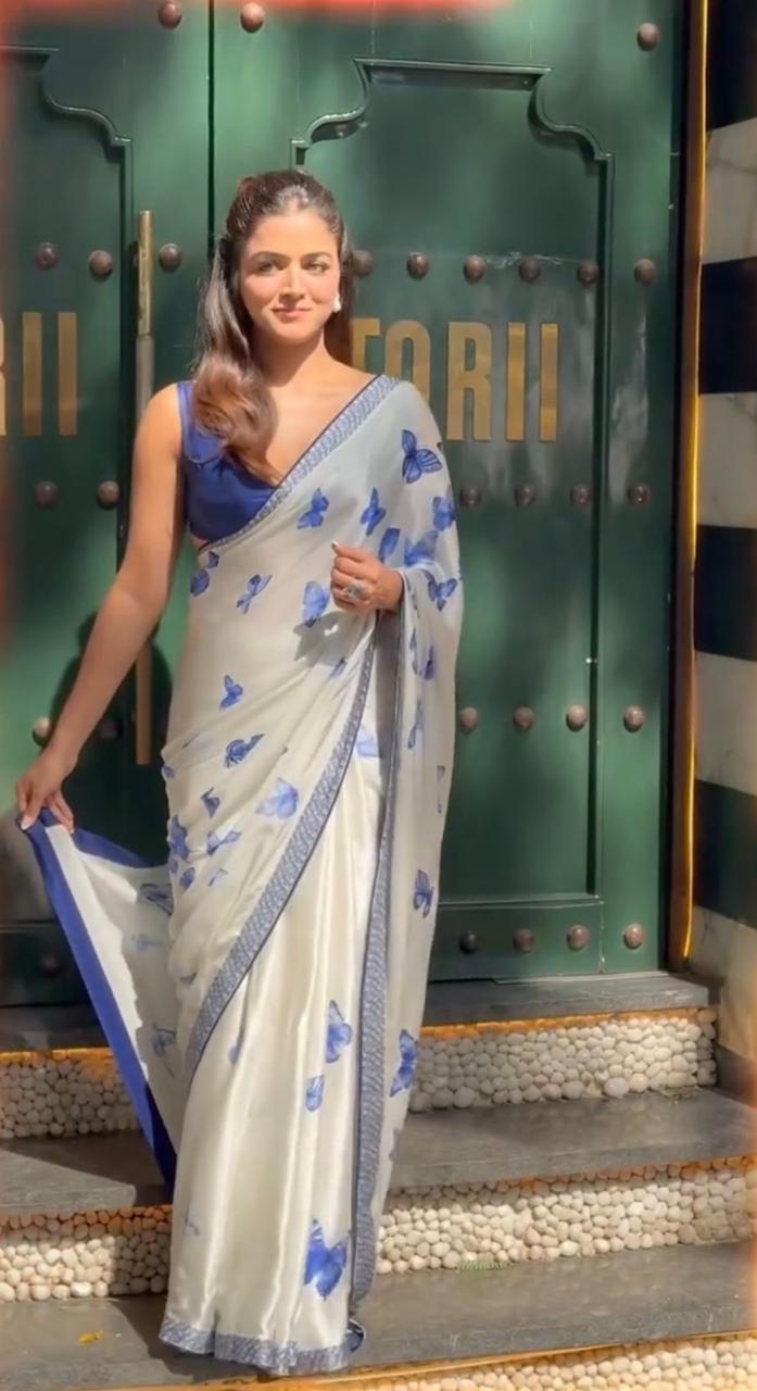 Butterfly Print Designer Saree – Crepe Silk