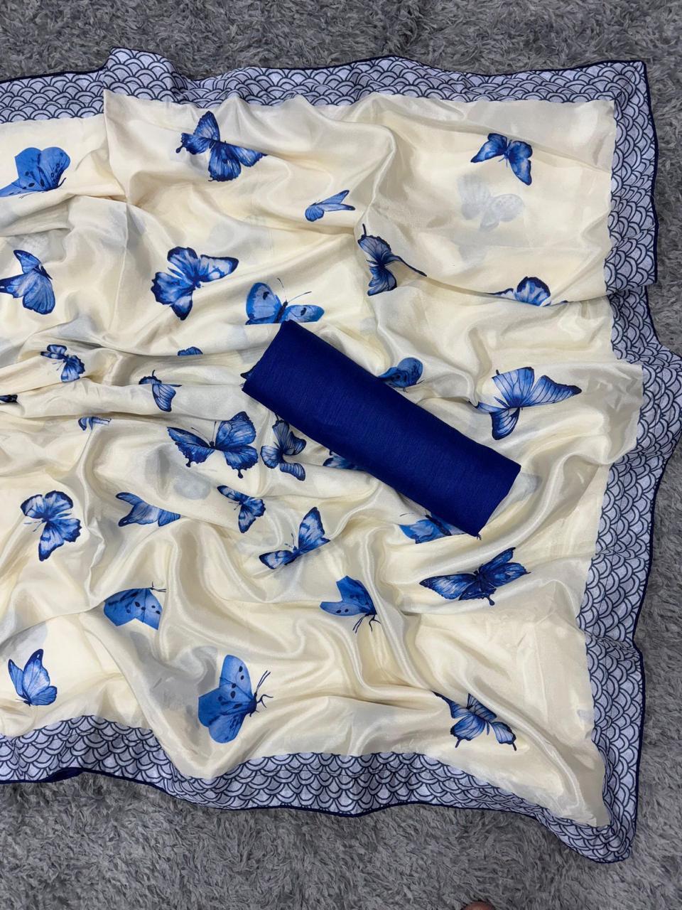 Butterfly Print Designer Saree – Crepe Silk