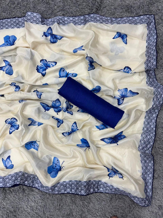 Butterfly Print Designer Saree – Crepe Silk
