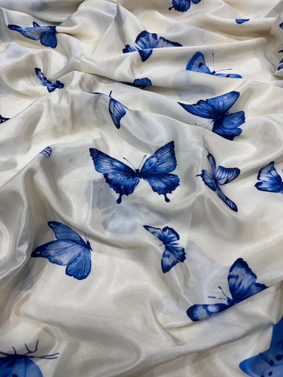 Butterfly Print Designer Saree – Crepe Silk