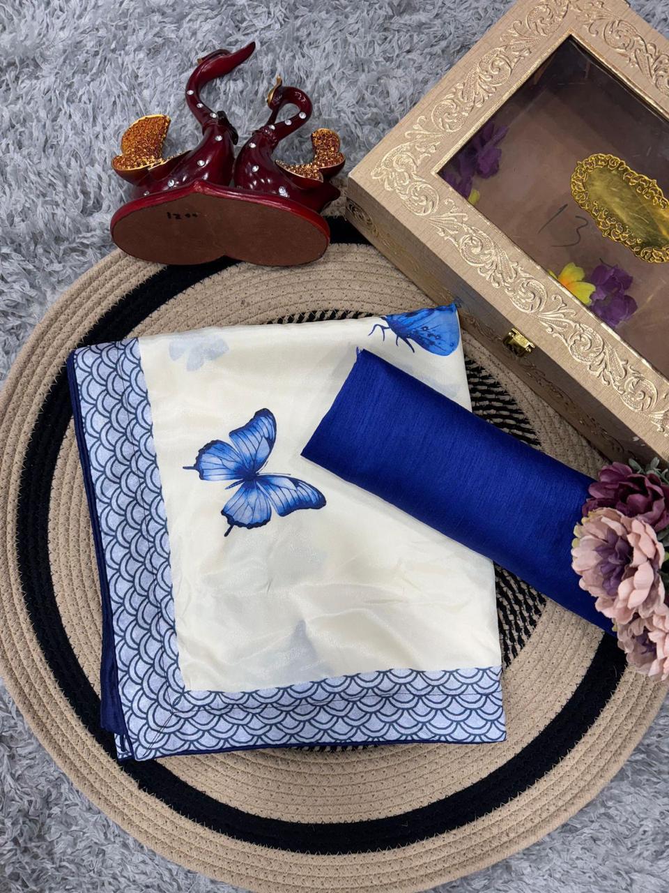 Butterfly Print Designer Saree – Crepe Silk