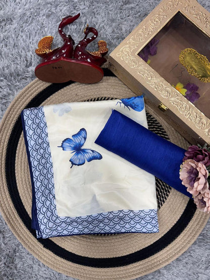 Butterfly Print Designer Saree – Crepe Silk