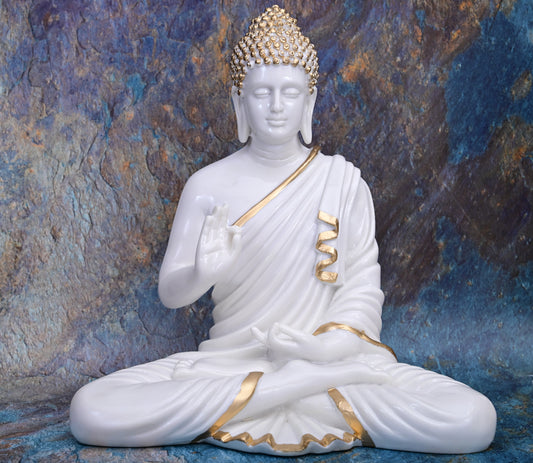 Shanti – Meditating Buddha in White & Gold (37 cm)