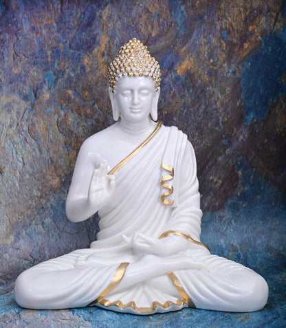 Shanti – Meditating Buddha in White & Gold (37 cm)