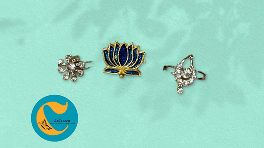 Blue Lotus Bloom Adjustable Ring Set (Set of 3)