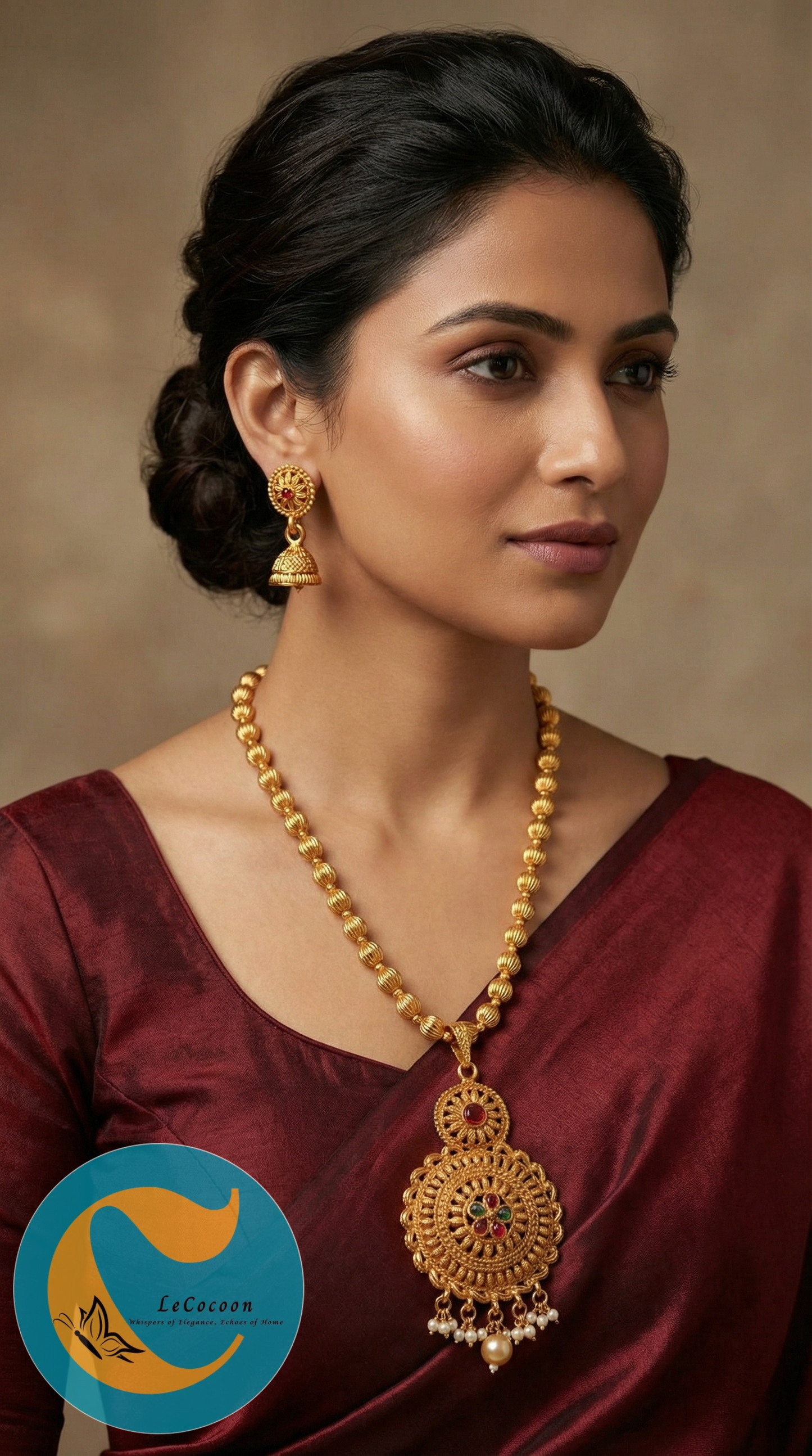 Temple Pearl Pendant Necklace Set