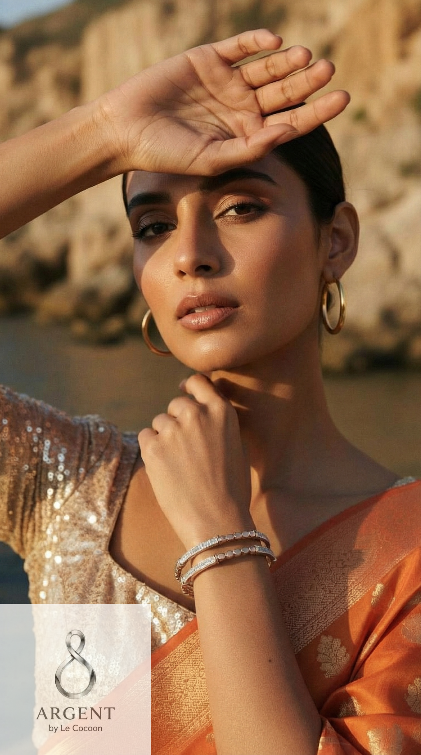 Rose Lumiere 925 Silver Dual-Tone Crystal Bangles