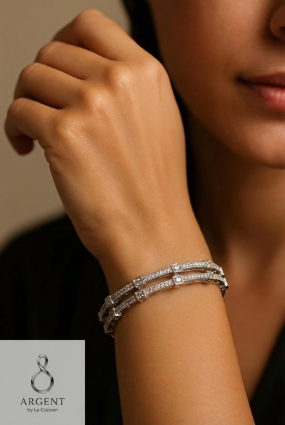 Aurora Grid 925 Silver Contemporary Bangles