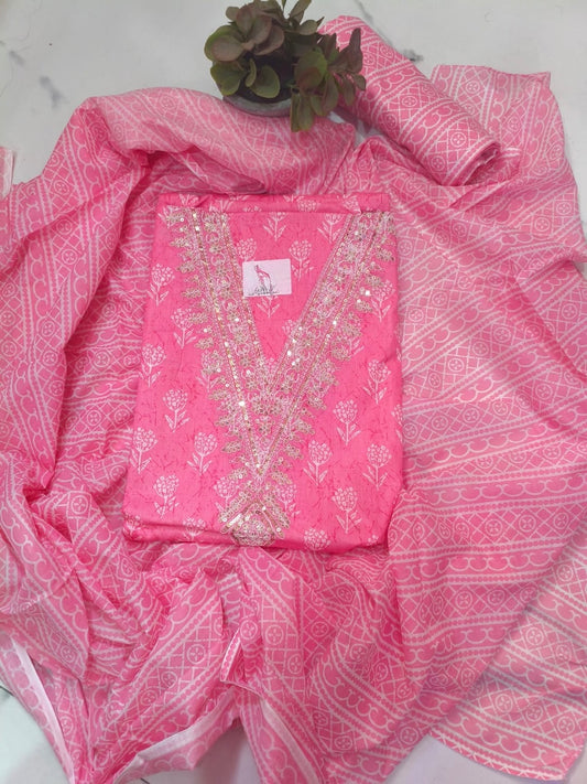 Pure Cotton Printed Unstitched Suit Set with Dupatta