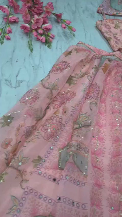 Blush Pink Designer Lehenga Set with Mirror & Sequin Embroidery